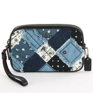 Coach Y2K Patchwork Denim Wristlet Mini Bag Blue Zip Pouch